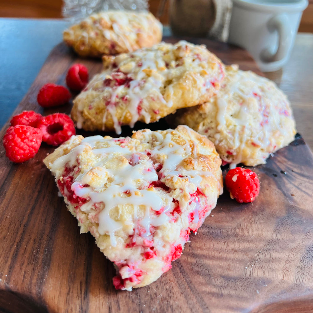 Raspberry & White Chocolate Cream Scones